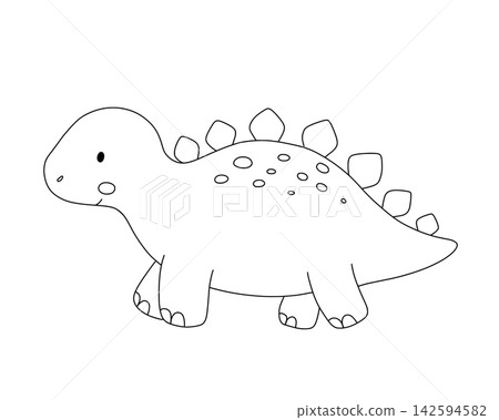 Cute line dinosaur stegosaurus for coloring page, cartoon dino character. Educational activity book with linear prehistoric creature for children to draw and color. Cute line dinosaur stegosaurus for coloring page, cartoon dino character. Educational activity book with linear prehistoric creature for children to draw and color. 142594582
