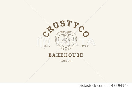 Heart Shaped Pretzel Bakehouse Logo Vector Template Heart Shaped Pretzel Bakehouse Logo Vector Template 142594944