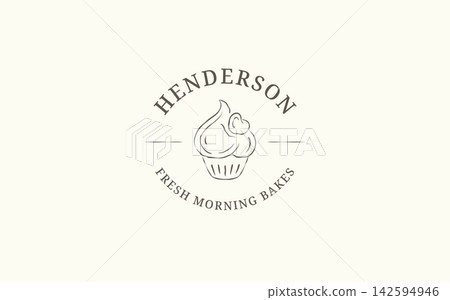 Heart Topped Cupcake Bakery Logo Vector Template Heart Topped Cupcake Bakery Logo Vector Template 142594946