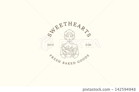 Pastry Chef Holding Tray Of Bread Bakery Logo Vector Template Pastry Chef Holding Tray Of Bread Bakery Logo Vector Template 142594948