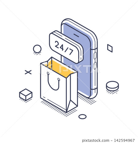 Always Open 24 7 Online Store For E-Commerce And Delivery Isometric Vector Illustration Always Open 24 7 Online Store For E-Commerce And Delivery Isometric Vector Illustration 142594967