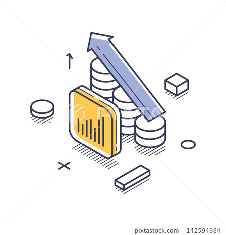 Financial Profit Growth And Investment Data Analysis With Bar Chart Isometric Vector Illustration 142594984