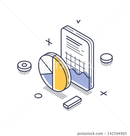 Stock Market Data Analysis With Pie Chart And Graph Isometric Vector Illustration 142594985