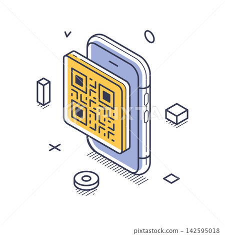 QR Code Scanning On Smartphone For Digital Access Isometric Vector Illustration QR Code Scanning On Smartphone For Digital Access Isometric Vector Illustration 142595018