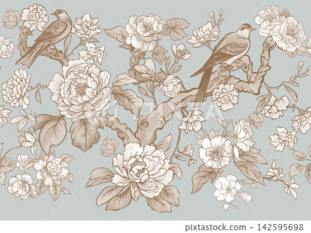chinoiserie pattern with birds chinoiserie pattern with birds 142595698