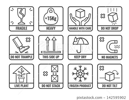 Set of shipping package icons with care symbols 142595902