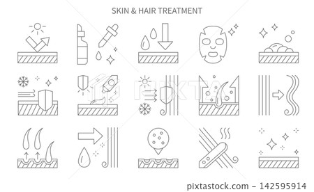 Skin and hair treatment line art icons set Skin and hair treatment line art icons set 142595914