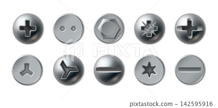 3d bolt heads and metal screws, steel fasteners 3d bolt heads and metal screws, steel fasteners 142595916