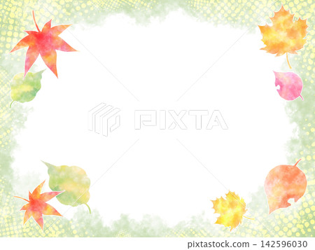 落葉和綠點水彩畫框 落葉和綠點水彩畫框 142596030