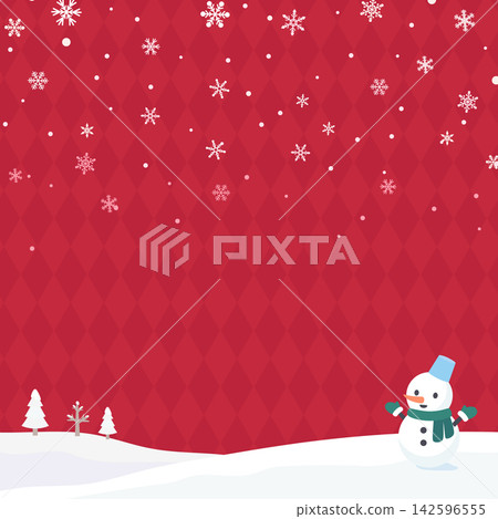 聖誕背景，有雪人和雪景（方形） 142596555