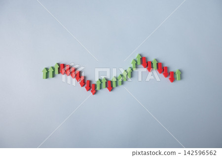 Market volatility, price fluctuations and financial uncertainty with alternating arrows Market volatility, price fluctuations and financial uncertainty with alternating arrows 142596562