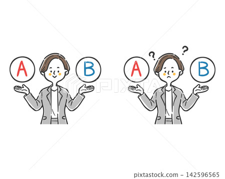 選擇 A 和 B;難以抉擇;職業婦女 2;上半身;向量 選擇 A 和 B;難以抉擇;職業婦女 2;上半身;向量 142596565