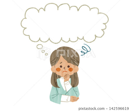 一個表情憂慮的女人,旁邊有個對話框-Gash 一個表情憂慮的女人,旁邊有個對話框-Gash 142596619