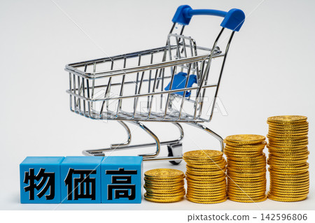 物價上漲導致家庭開支增加和購物成本上升的景象。 142596806