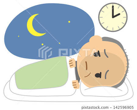 An illustration depicting an elderly person suffering from insomnia. An illustration depicting an elderly person suffering from insomnia. 142596905