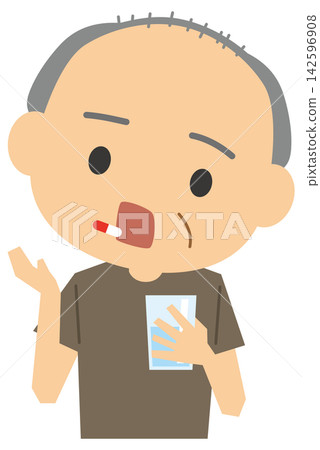 一幅描繪老人服藥的插圖。 一幅描繪老人服藥的插圖。 142596908