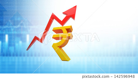 Moving arrow graph showing indian rupee growth Moving arrow graph showing indian rupee growth 142596948
