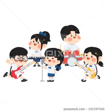 Students playing musical instruments together in band Students playing musical instruments together in band 142597500