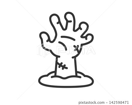 一幅殭屍手圖示(線條畫)從地面伸出的插圖。 一幅殭屍手圖示(線條畫)從地面伸出的插圖。 142598471