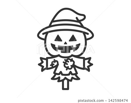 Halloween pumpkin scarecrow icon (line drawing) illustration 142598474