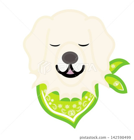 一幅金毛犬戴著頭巾的插圖。 一幅金毛犬戴著頭巾的插圖。 142598499