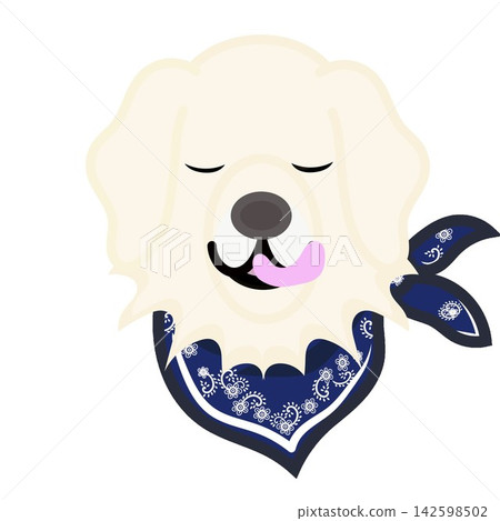 Illustration of a golden retriever's face wearing a bandana. Illustration of a golden retriever's face wearing a bandana. 142598502