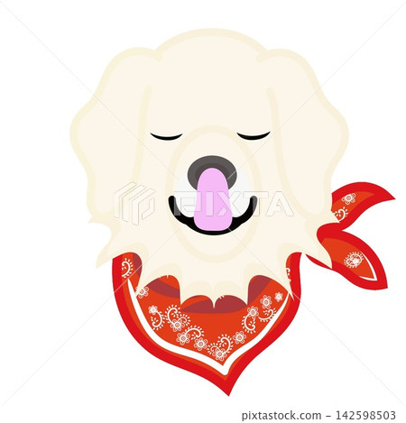 Illustration of a golden retriever's face wearing a bandana. Illustration of a golden retriever's face wearing a bandana. 142598503