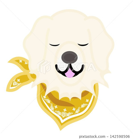 一幅金毛犬戴著頭巾的插圖。 一幅金毛犬戴著頭巾的插圖。 142598506