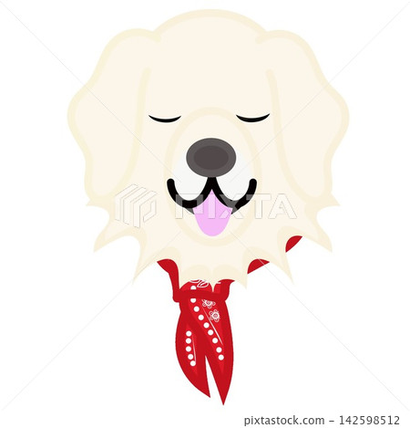 Illustration of a golden retriever's face wearing a bandana. Illustration of a golden retriever's face wearing a bandana. 142598512
