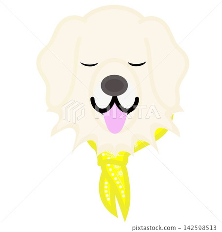 一幅金毛犬戴著頭巾的插圖。 一幅金毛犬戴著頭巾的插圖。 142598513