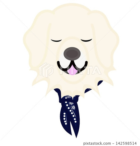 一幅金毛犬戴著頭巾的插圖。 一幅金毛犬戴著頭巾的插圖。 142598514