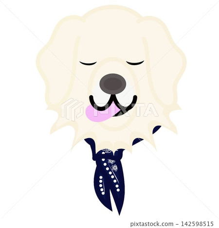 一幅金毛犬戴著頭巾的插圖。 一幅金毛犬戴著頭巾的插圖。 142598515