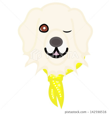 一幅金毛犬戴著頭巾的插圖。 一幅金毛犬戴著頭巾的插圖。 142598516