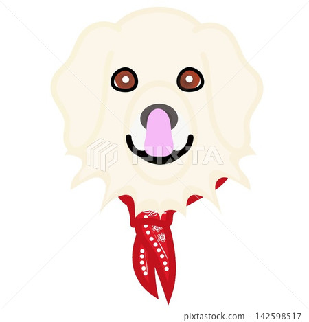 Illustration of a golden retriever's face wearing a bandana. Illustration of a golden retriever's face wearing a bandana. 142598517