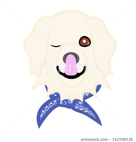 一幅金毛犬戴著頭巾的插圖。 一幅金毛犬戴著頭巾的插圖。 142598536