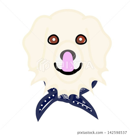 一幅金毛犬戴著頭巾的插圖。 一幅金毛犬戴著頭巾的插圖。 142598537