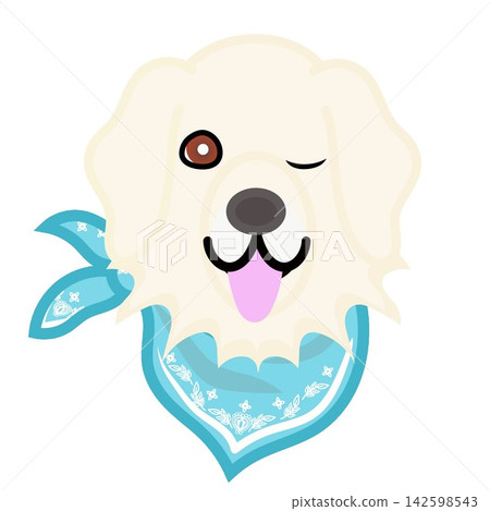 Illustration of a golden retriever's face wearing a bandana. Illustration of a golden retriever's face wearing a bandana. 142598543