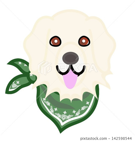 Illustration of a golden retriever's face wearing a bandana. Illustration of a golden retriever's face wearing a bandana. 142598544