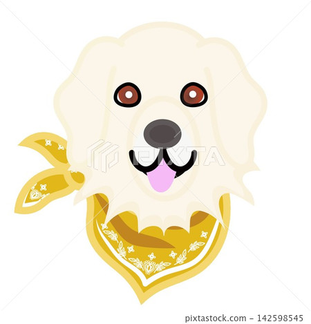 Illustration of a golden retriever's face wearing a bandana. Illustration of a golden retriever's face wearing a bandana. 142598545