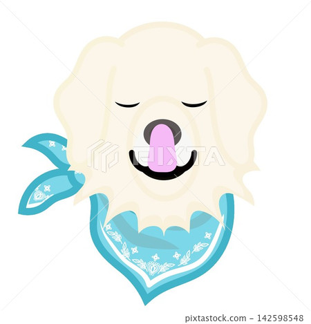 Illustration of a golden retriever's face wearing a bandana. Illustration of a golden retriever's face wearing a bandana. 142598548