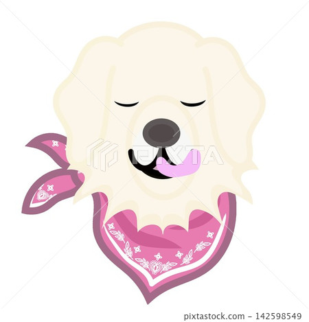 Illustration of a golden retriever's face wearing a bandana. 142598549