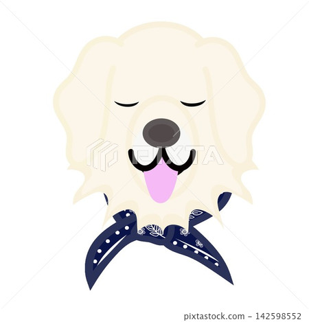 Illustration of a golden retriever's face wearing a bandana. Illustration of a golden retriever's face wearing a bandana. 142598552