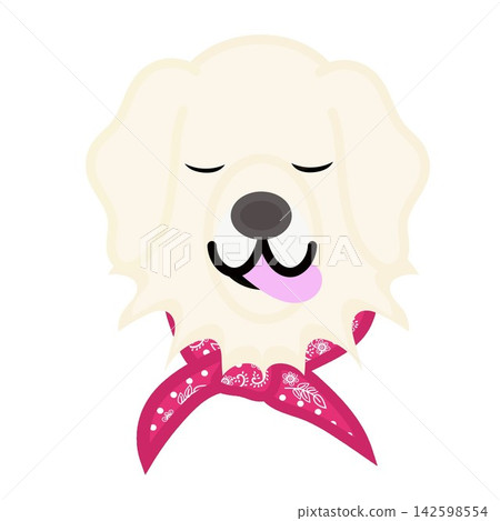 Illustration of a golden retriever's face wearing a bandana. Illustration of a golden retriever's face wearing a bandana. 142598554