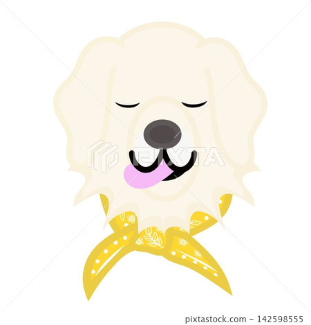 Illustration of a golden retriever's face wearing a bandana. Illustration of a golden retriever's face wearing a bandana. 142598555