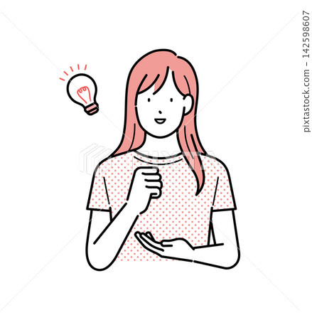 Illustration material: Vector illustration of a young woman coming up with an idea. Illustration material: Vector illustration of a young woman coming up with an idea. 142598607