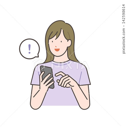 Illustration material: Woman looking at her smartphone Illustration material: Woman looking at her smartphone 142598614