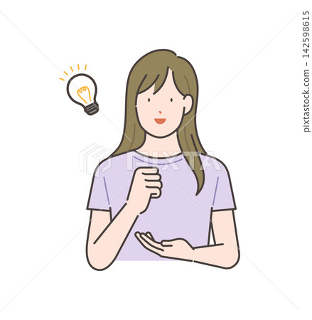 Illustration material: Vector illustration of a young woman coming up with an idea. Illustration material: Vector illustration of a young woman coming up with an idea. 142598615