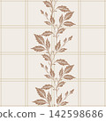 Windowpane Plaid Pattern with botanical vines simple Seamless. Checkered Background. Brown and cream muted colors home Textile Design 142598686
