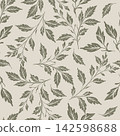Botanical green pattern featuring scattered hand-drawn stems, lush foliage muted background. 142598688