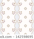 Graceful seamless stripe pattern featuring delicate folk-inspired floral sprigs, ornamental medallions 142598695
